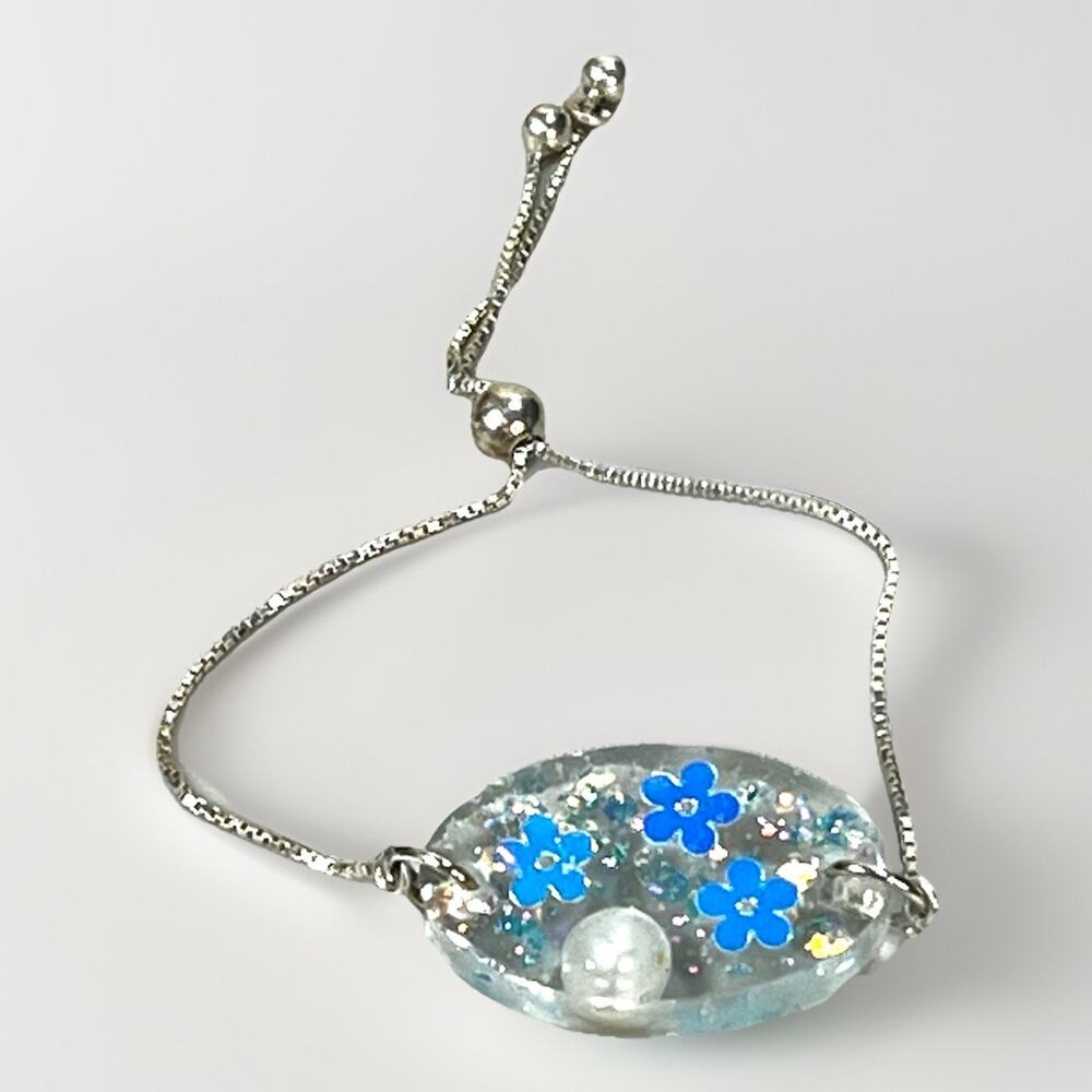 925 Sterling Silver and Mixed Materials Charm Adjustable Slide Bead Bracelet- 8”
